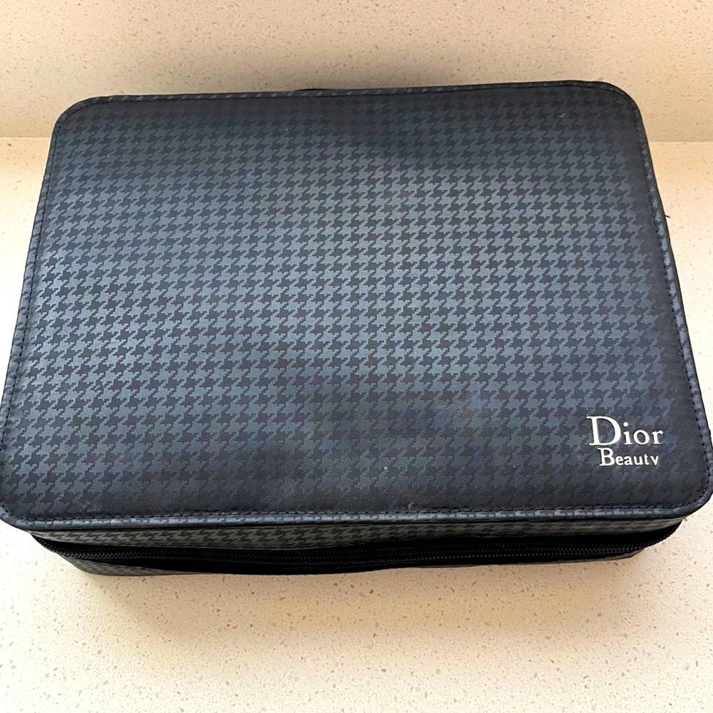 DIOR BEAUTY ORGANIZER COSMETICS CASE HOUNDSTOOTH TRAVEL BAG PURSE CHRISTIAN